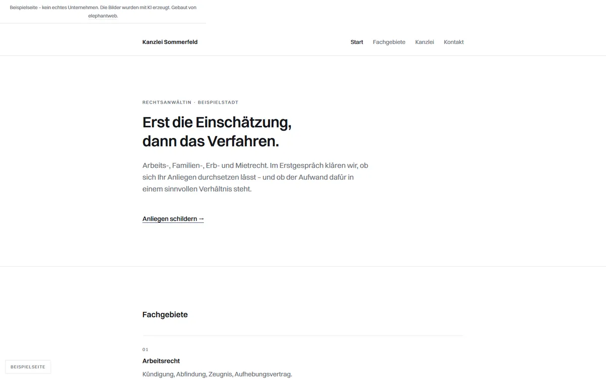 Beispielseite für Kanzlei und Beratung